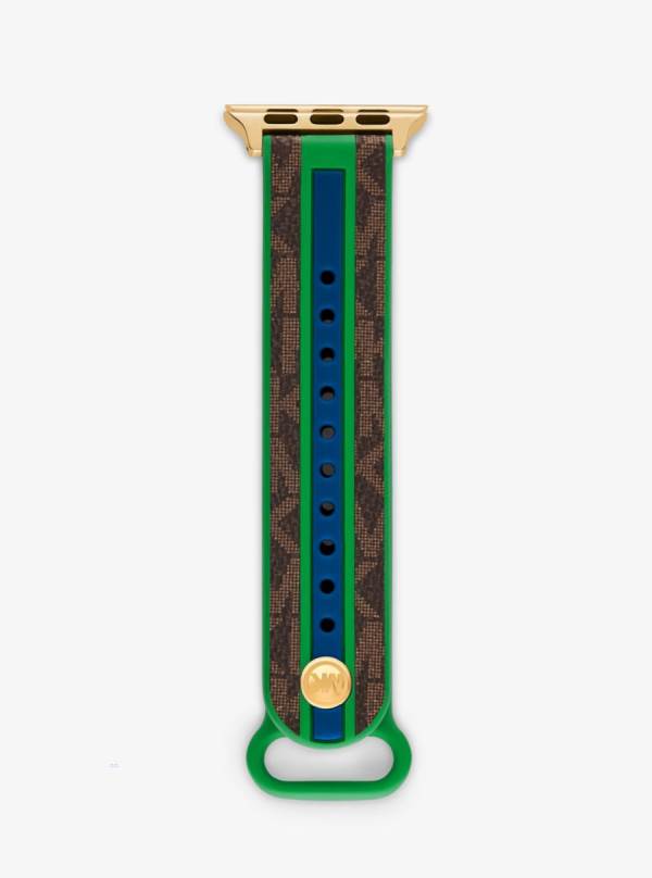 Damske Smart Hodinky Michael Kors Logo Stripe Strap For Apple® Zelene - Hodinky Michael Kors Outlet | TPKSJ-9478